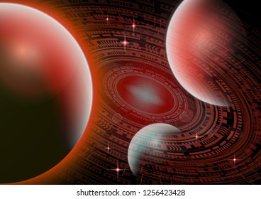 Futuristic globalization interface. New technologies. Universe with planets and bright stars. Space, scientific abstract vector illustration for your design.