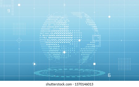 Futuristic globe and circuit lines on light blue background