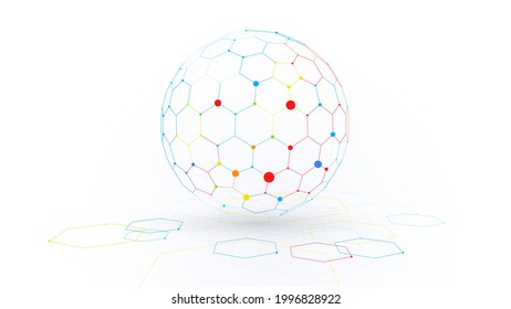 Futuristic Globe Data Network Hexagonal Elements Abstract Vector Background