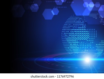 Futuristic globe and hexagons, technology concept