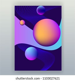 Futuristic glow gradient background purple, yellow, navy.Print and web template.Minimalistic page creative design motion abstract.