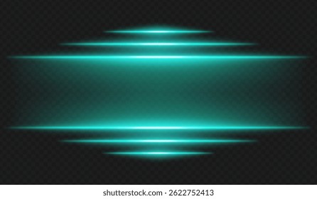 Futuristic glow. Horizontal blue light rays with glowing edges on dark background create high-tech interface or sci-fi UI frame for digital themes and virtual environments.