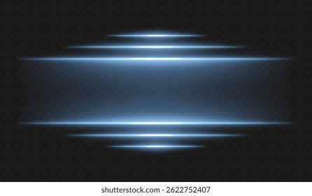 Futuristic glow. Horizontal blue rays radiate from center forming tech-inspired layout with neon color scheme for UI, interface, energy or cyber theme.