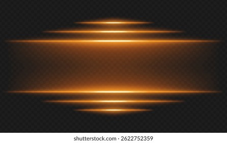 Futuristic glow. Horizontal orange light rays with glowing edges on dark background create high-tech interface or sci-fi UI frame for digital themes and virtual environments.