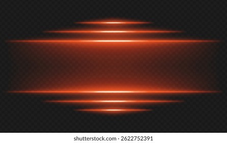 Futuristic glow. Horizontal orange light rays with glowing edges on dark background create high-tech interface or sci-fi UI frame for digital themes and virtual environments.