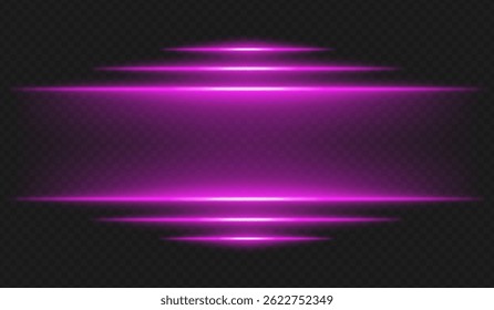 Futuristic glow. Horizontal violet rays radiate from center forming tech-inspired layout with neon color scheme for UI, interface, energy or cyber theme.