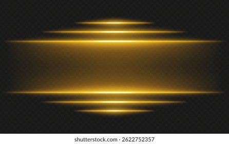 Futuristic glow. Horizontal yellow light rays with glowing edges on dark background create high-tech interface or sci-fi UI frame for digital themes and virtual environments.
