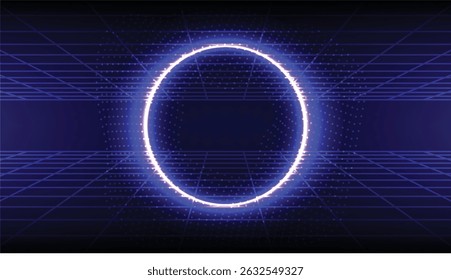 Futuristic Glowign Blue Light Ring in the Dark Backdrop, Futuristic Background