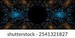 Futuristic glowing AI circuit board with electronic details for UI and GUI design. Hi-tech panel with light effects. Technology background. Vector illustration. EPS 10