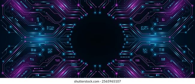 Futuristic glowing AI circuit board with electronics details for UI and GUI design. Hi-tech panel with light effect. Modern technology background. Vector illustration