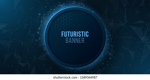 Futuristic glowing banner with luminous geometric particles. Modern design. Plexus style. Vector illustration. EPS 10