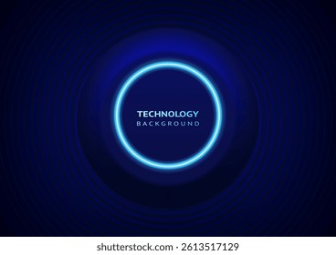A Futuristic glowing blue circle with text Technology Background on dark gradient background, featuring concentric wave patterns for modern tech design. digital technology background