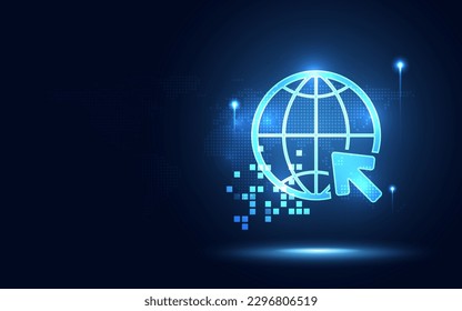 Futuristic glowing blue earth world and globe abstract technology background. Artificial intelligence digital transformation and big data concept. Environment and ecology concept. Vector illustration