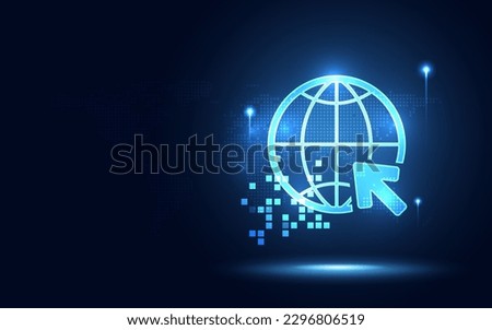 Futuristic glowing blue earth world and globe abstract technology background. Artificial intelligence digital transformation and big data concept. Environment and ecology concept. Vector illustration