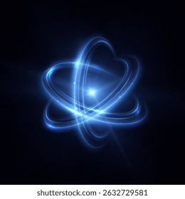 Futuristic glowing blue orbit rings with light particles on dark background. Dynamic energy swirl or atomic structure for sci-fi, tech visuals, and digital design.

