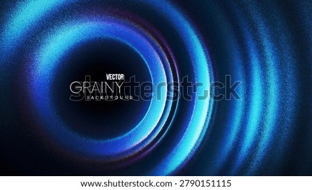 Futuristic glowing concentric rings created from thousands of individual dots. Dark abstract tunnel with luminous curved waves emerging from central void. Grainy stippling background for tech visuals, sci-fi themes, posters, wallpapers and modern design projects. Stippling effect gives tactile texture and atmospheric depth. Abstract neon rings radiating around dark core with smooth grain effect. Vector illustration