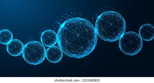 Conexión brillante futurista, concepto de banner web de esferas de red sobre fondo azul oscuro