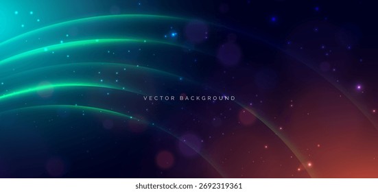 Futuristic glowing curve lines with lighting effect sparkle on dark background. Galaxy concept. Vector illustration