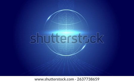 Futuristic glowing digital sphere with horizontal light beam and tech grid background. Perfect for AI, quantum technology, and digital data concepts.