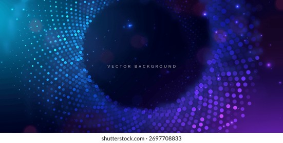 Futuristic glowing dotted with lighting effect sparkle on dark background. Technology big data network. Vector illustration