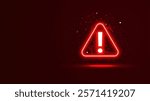 Futuristic glowing exclamation mark in a triangle shape. A Danger symbol with a neon light style. Dangerous warning signs in digital technology