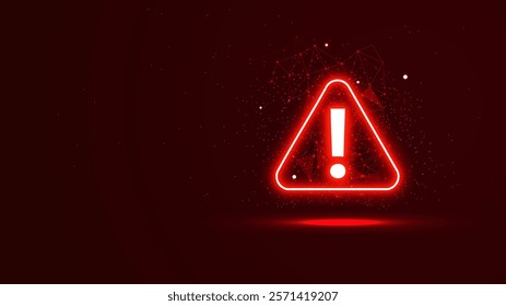 Futuristic glowing exclamation mark in a triangle shape. A Danger symbol with a neon light style. Dangerous warning signs in digital technology