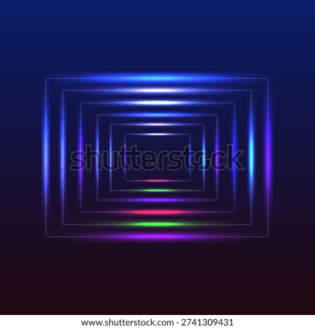 Futuristic glowing geometric tunnel with vibrant neon edges on a dark background.