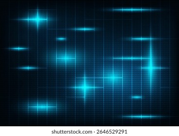 Futuristic Glowing Grid Background with Blue Light Pulses and Digital Spark Effects on Dark Technology Interface