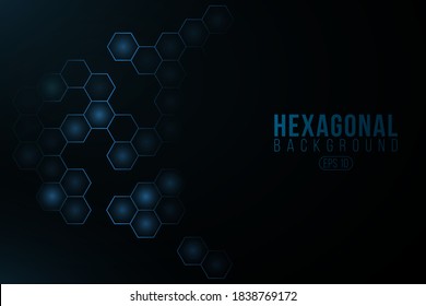 Futuristic glowing hexagonal cyber background. High-tech project. Glowing sci-fi pattern with light effect. Blue honeycomb for scientific design. Vector illustration. EPS 10