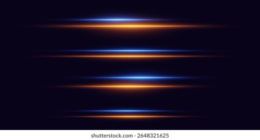Futuristic glowing horizontal lines of neon light reflection.