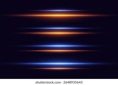 Futuristic glowing horizontal lines of neon light reflection.
