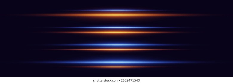 Futuristic glowing horizontal lines of neon light reflection.