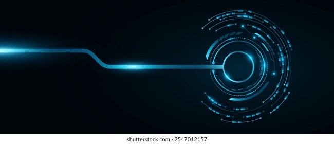 Círculo de HUD brilhante futurista com placa de circuito. Elementos técnicos para a interface de usuário de ficção científica. Anel digital em movimento para design de interface de usuário e GUI. Cyber frame. Ilustração vetorial. EPS 10