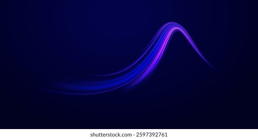 Futuristic glowing light swirls in vibrant neon colors, elegant curved lines with a smooth gradient glow, abstract luminous energy waves creating a high-tech digital aesthetic for creative design 