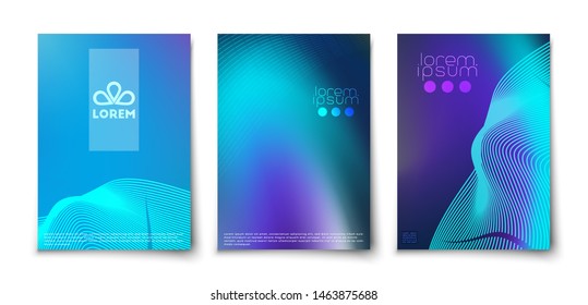 Futuristic glowing lines abstract backgrounds cover templates set. Northen glow. Neon. Geometric blend elements.