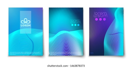 Futuristic glowing lines abstract backgrounds cover templates set. Northen glow. Neon. Geometric blend elements.