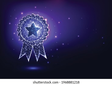 Futuristic glowing low polygonal best quality award badge concept