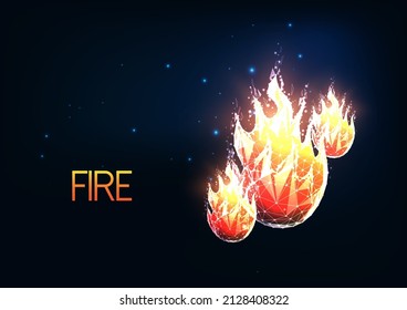 Futuristic glowing low polygonal fire concept isolated on dark blue background