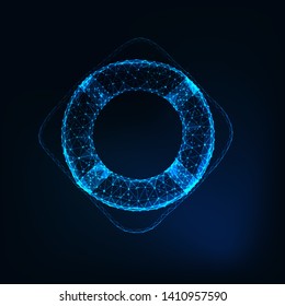 Futuristic glowing low polygonal life buoy isolated on dark blue background. Modern wireframe design vector illustration. 
