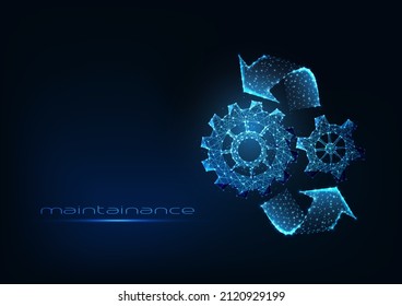 Futuristic glowing low polygonal maintenance service concept on dark blue background.