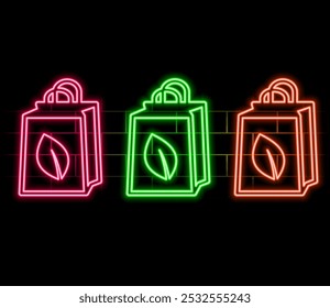 Futuristic glowing low polygonal paper shopping bag with green leaf isolated on dark blue background. Eco shopping concept. Modern wireframe design vector illustration..2