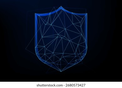 Símbolo de escudo de polietileno bajo brillante futurista sobre fondo azul oscuro