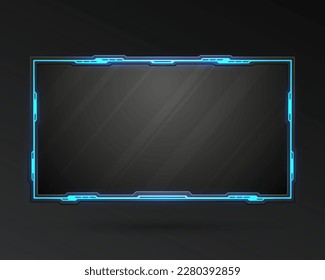 Futuristic glowing neon border stream overlay webcam video screen gui panel template for gaming and streaming