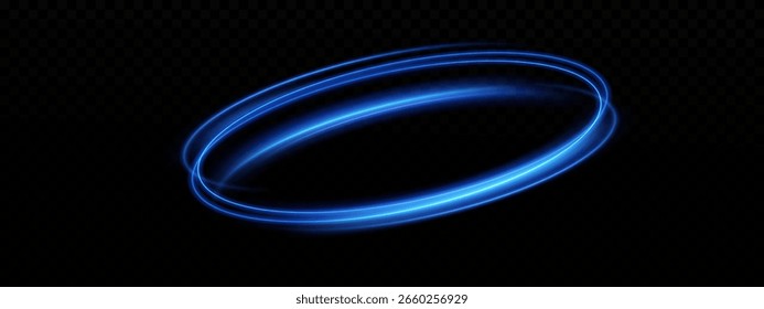 Futuristic Glowing Neon Ring in Blue and Purple Tones – Swirling Light Spiral, Abstract Glimmering Circle, Sci-Fi Swirl Effect, Isolated Transparent PNG for