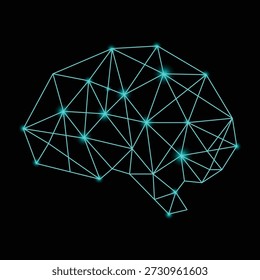 Ilustración vectorial cerebral digital de baja poli de red neuronal brillante futurista