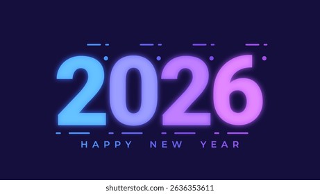 Futuristic glowing number design for New Year 2026. The illustration features bold, luminous digits with a neon effect on a dark background, creating a modern and festive celebration vibe.