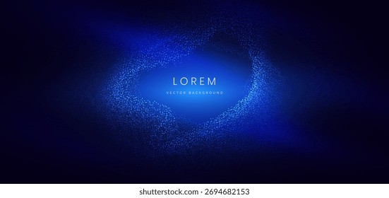 Futuristic glowing particle blue wave lines on dark blue background. Technology big data communication concept. Vector illustration