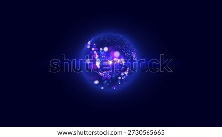 Futuristic glowing particle sphere with dynamic data streams and light, representing artificial intelligence, neural networks, big data, digital communication and advanced technology vector background