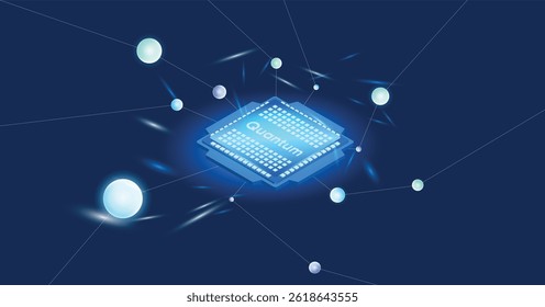 Futuristic Glowing Particles in Quantum Field Illustration in Vector Art