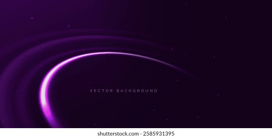 Futuristic glowing purple curved rays with speed motion moving on dark purple background. Vector illustration